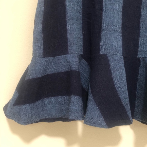 Navy Denim Blue Striped Ruffle Linen Shift Dress - Picture 7 of 8